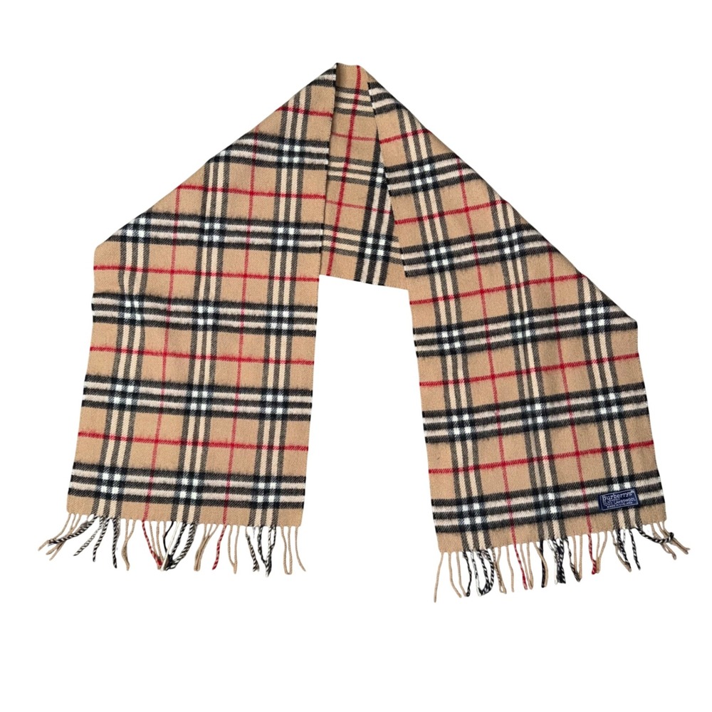 Burberry Scarf Unisex OS Tan Good Vintage Nova Check Lambswool Made in England